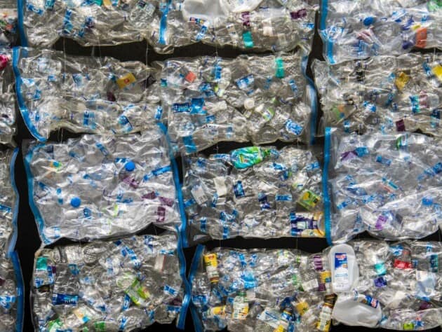recycled plastic bottles compressed into cubes.