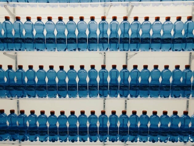 plastic bottles lined up.