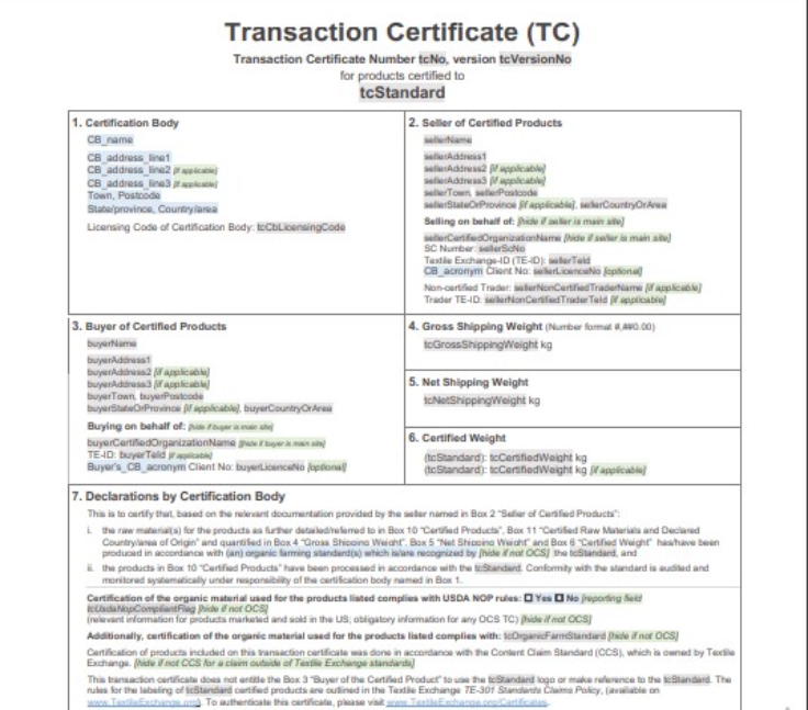 Asr Template For Transaction Certificate Textile Exchange