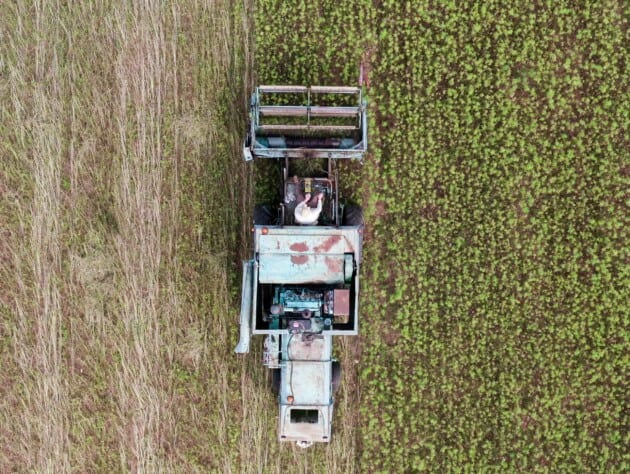 Aerial view of hemp machine.