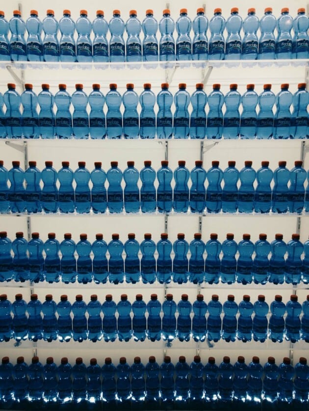 plastic bottles lined up.